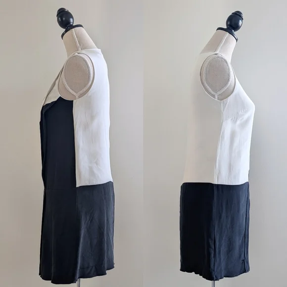 Judith & Charles Silk Black and White Pleated Sleeveless Dress Sz 2 - Picture 3 of 9